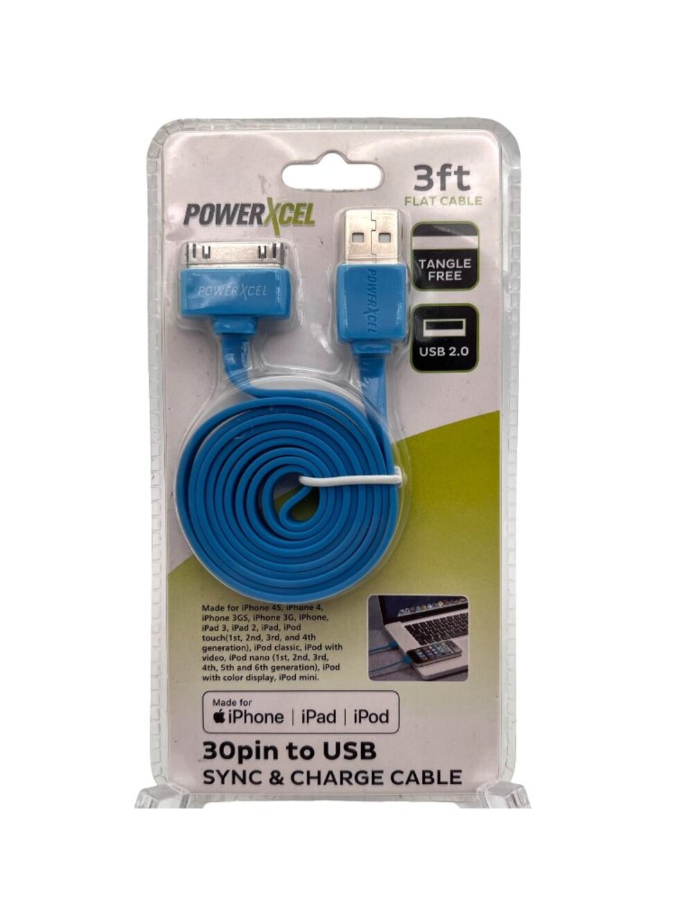PowerXcel 3ft Flat 30-Pin To USB Sync & Charge Cable For iPhone/iPad/iPod New